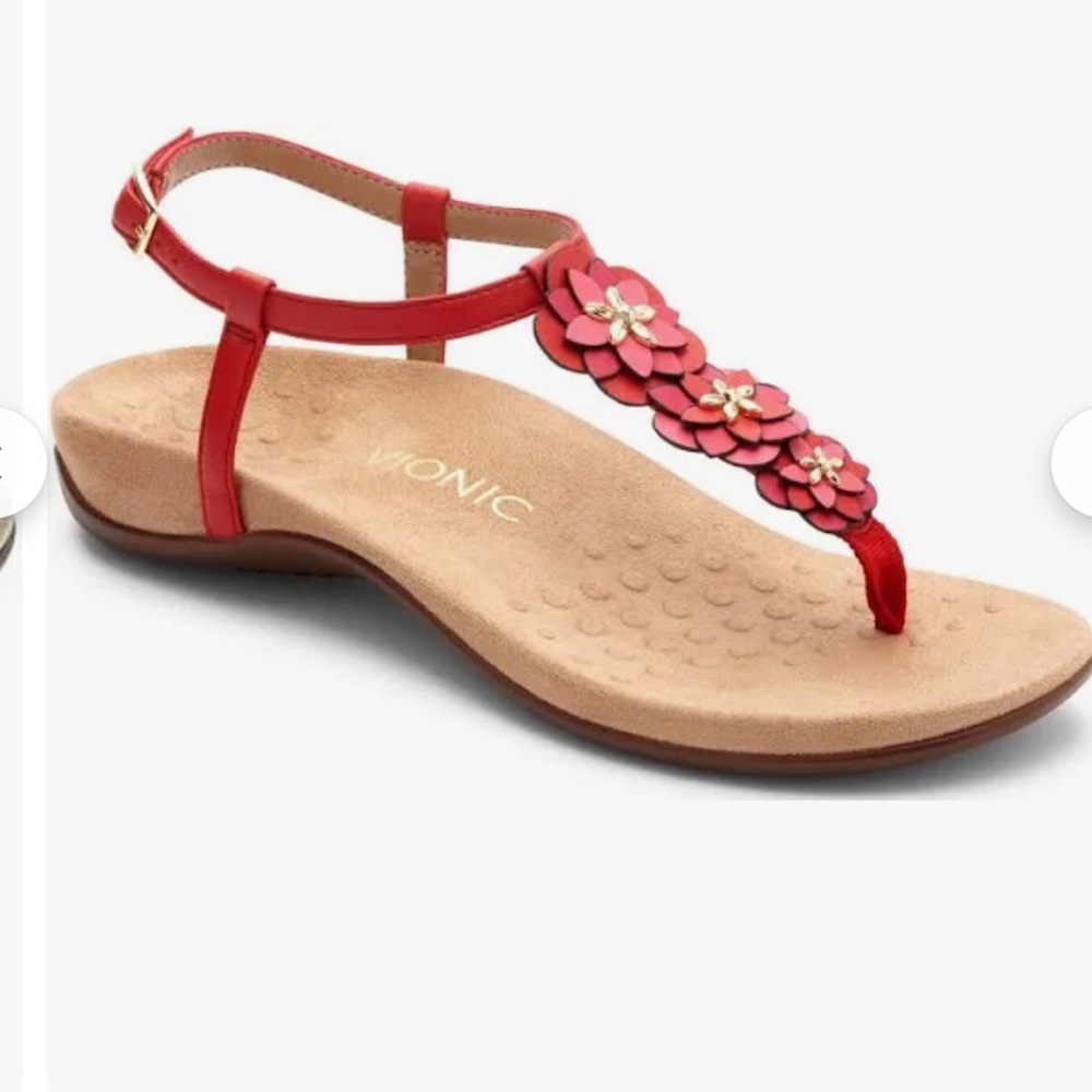 Vionic Paulie Flower T-Strap Sandal Red Pink, 7